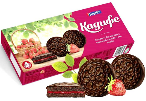 Karmela Kadife Choco sandwich biscuits w strawberry 180g