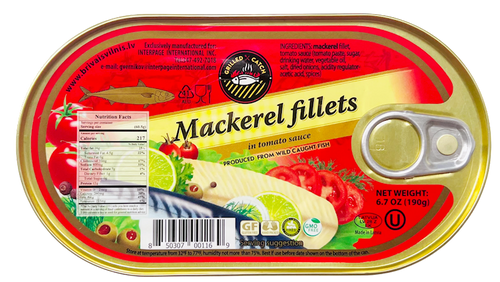 BRIVAIS VILNIS MACKEREL FILLETS IN TOMATO SAUCE 190GR