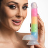 Lollicock Glow In The Dark 8" Silicone Suction Cup Dildo With Balls - Rainbow