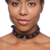 Master Series Leather Collar With Rhinestones - Red