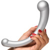 Master Series Vibra-Crescent Rechargeable Silicone Vibrating Dual Ended Dildo - Silver