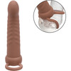 Performance Maxx Rechargeable Ribbed Waterproof Vibrating 6" Silicone Dual Penetrator By CalExotics - Chocolate