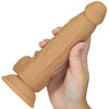 Naked Addiction Rotating & Vibrating 8" Silicone Suction Cup Dildo With Balls & Remote - Caramel