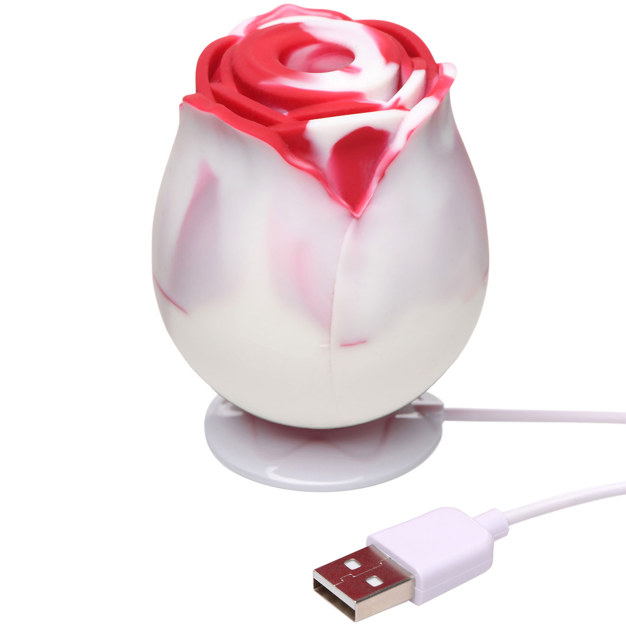 Bloomgasm The Rose Pressure Wave Stimulator Lover's Gift Box - Red With  White Swirls