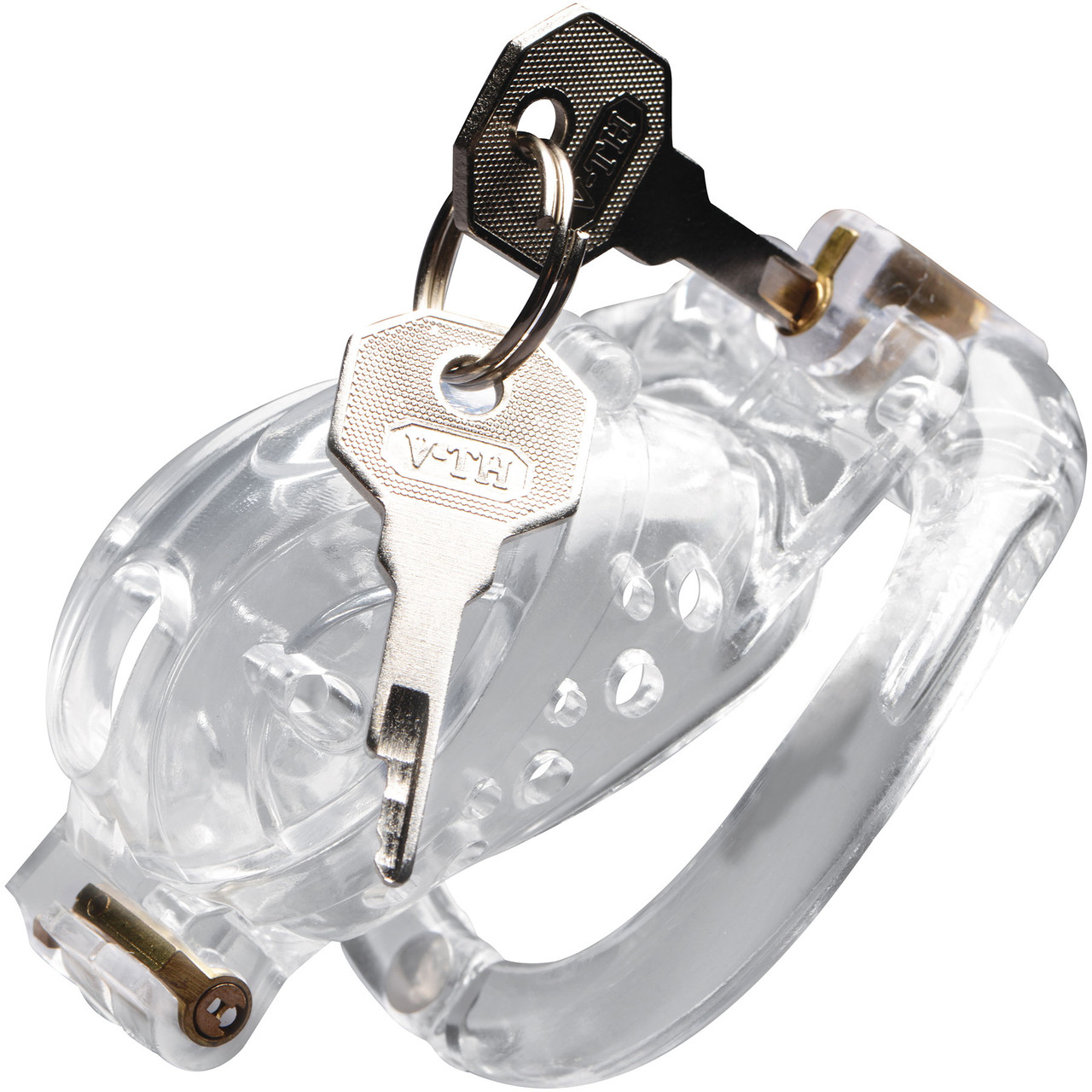 Master Series Custom Lockdown Locking Customizable Chastity Cage With Keys  - Clear