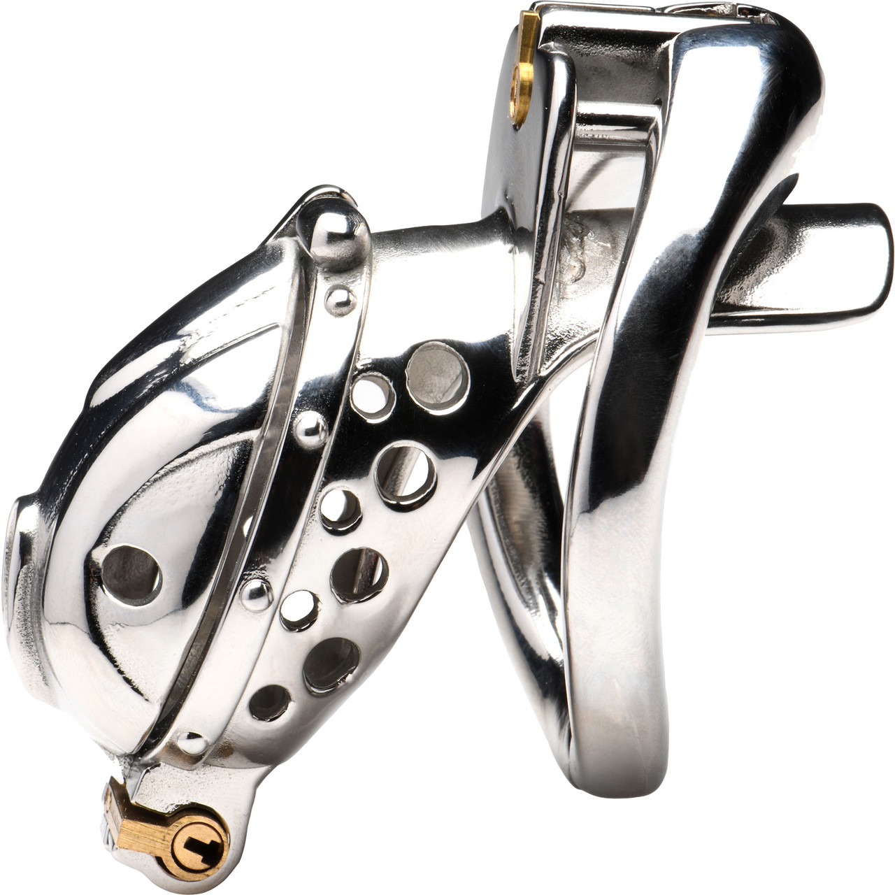 MASTER SERIES Entrapment Deluxe Locking Chastity Cage for Men, and Couples.  Stainles Steel Cage with 4 Different Components Perfect for Chastity Play.