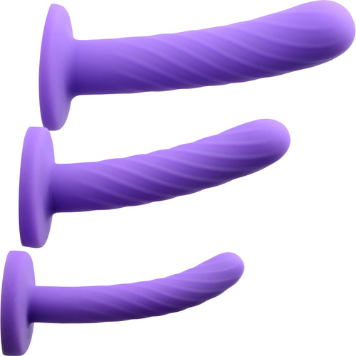 Strap U Tri-Play Silicone Suction Cup Dildo 3-Piece Set - Purple