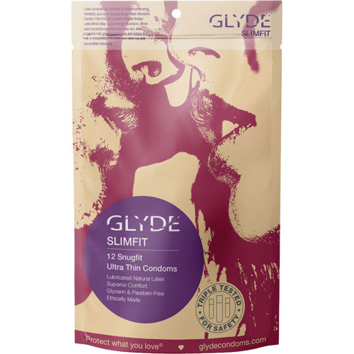 Glyde Slimfit Ultra Thin Organic Lubricated Latex Condoms 12 Pack