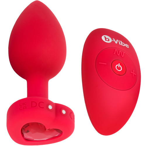 b-Vibe Vibrating Heart Silicone Rechargeable Anal Plug With Remote - Medium / Large