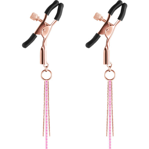 Rose Gold Tweezer Nipple Clamps with Red Tassels - CB-X