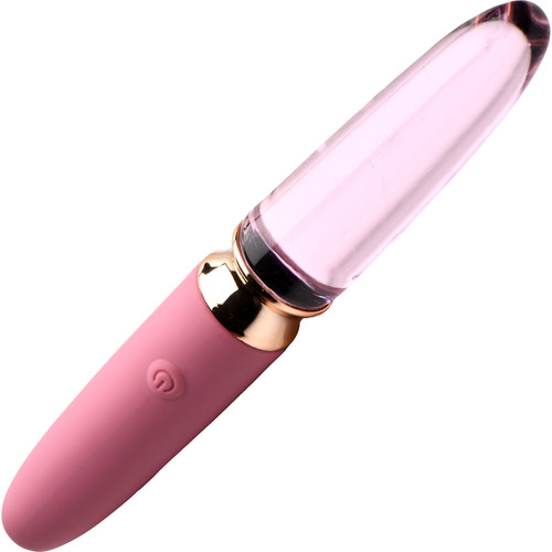 Prisms Vibra-Glass 10X Rosè Rechargeable Silicone & Glass Dual Ended Vibrator - Pink