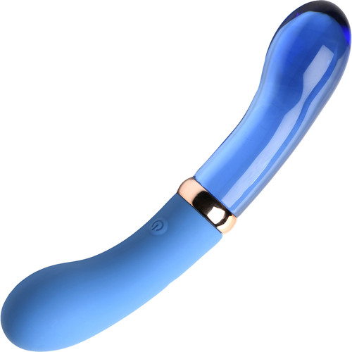 Prisms Vibra-Glass 10X Bleu Rechargeable Silicone & Glass Dual Ended G-Spot Vibrator - Blue