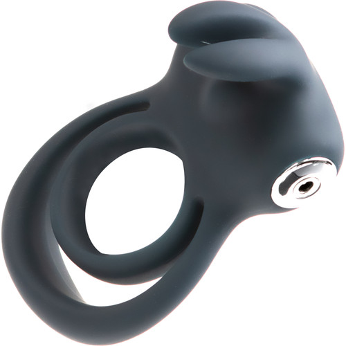Thunder Bunny Rechargeable Silicone Dual Cock Ring By VeDO - Just Black