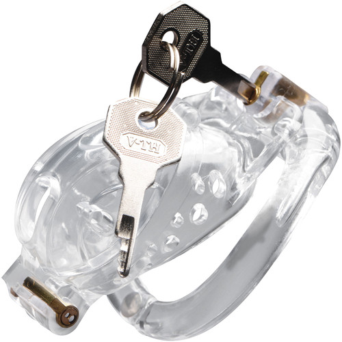 Master Series Custom Lockdown Locking Customizable Chastity Cage With Keys - Clear