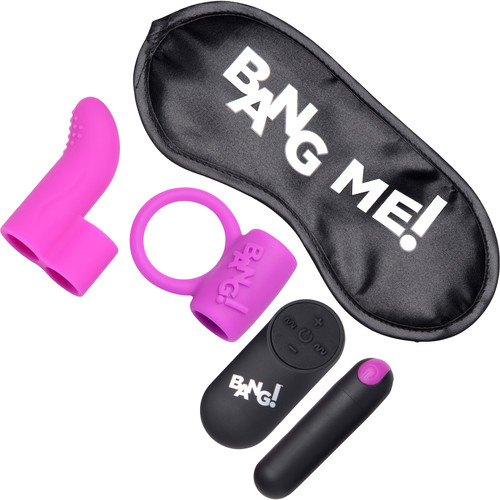 BANG! Couples Finger Sleeve & Love Ring Kit With Bullet Vibrator & Blindfold