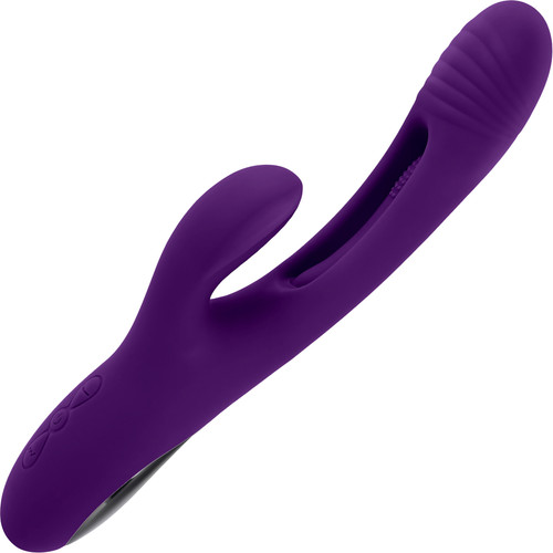 Playboy Pleasure The Thrill Waterproof Silicone Dual Stimulation Vibrator With Mid-Shaft Flapper - Purple