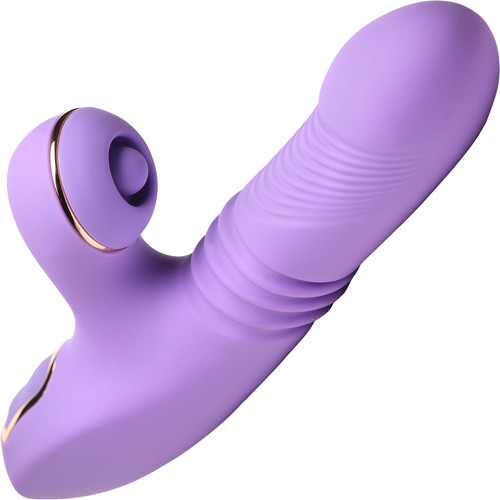 Shegasm Pro-Thrust Max Rechargeable Silicone Thrusting Warming Pulsing Rabbit Vibrator - Purple