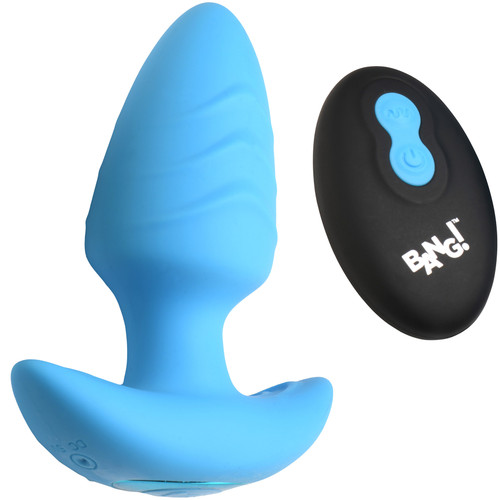 BANG! Rechargeable Rotating & Vibrating Silicone Butt Plug With Remote - Blue