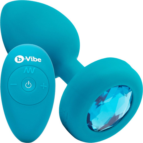 b-Vibe Vibrating Jewel Plug S/M Remote Control Silicone Anal Toy - Teal