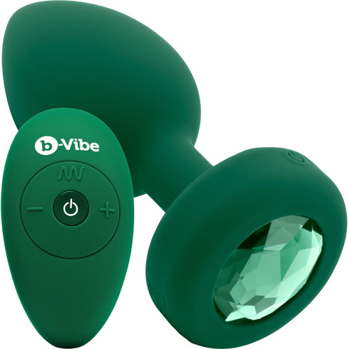 b-Vibe Vibrating Jewel Plug M/L Remote Control Vibrating Silicone Anal Toy - Emerald Green