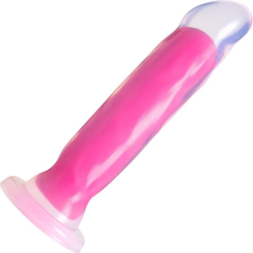 Neo Elite Marquee Glow In The Dark 8" Dual Density Suction Cup Silicone Dildo by Blush - Neon Pink