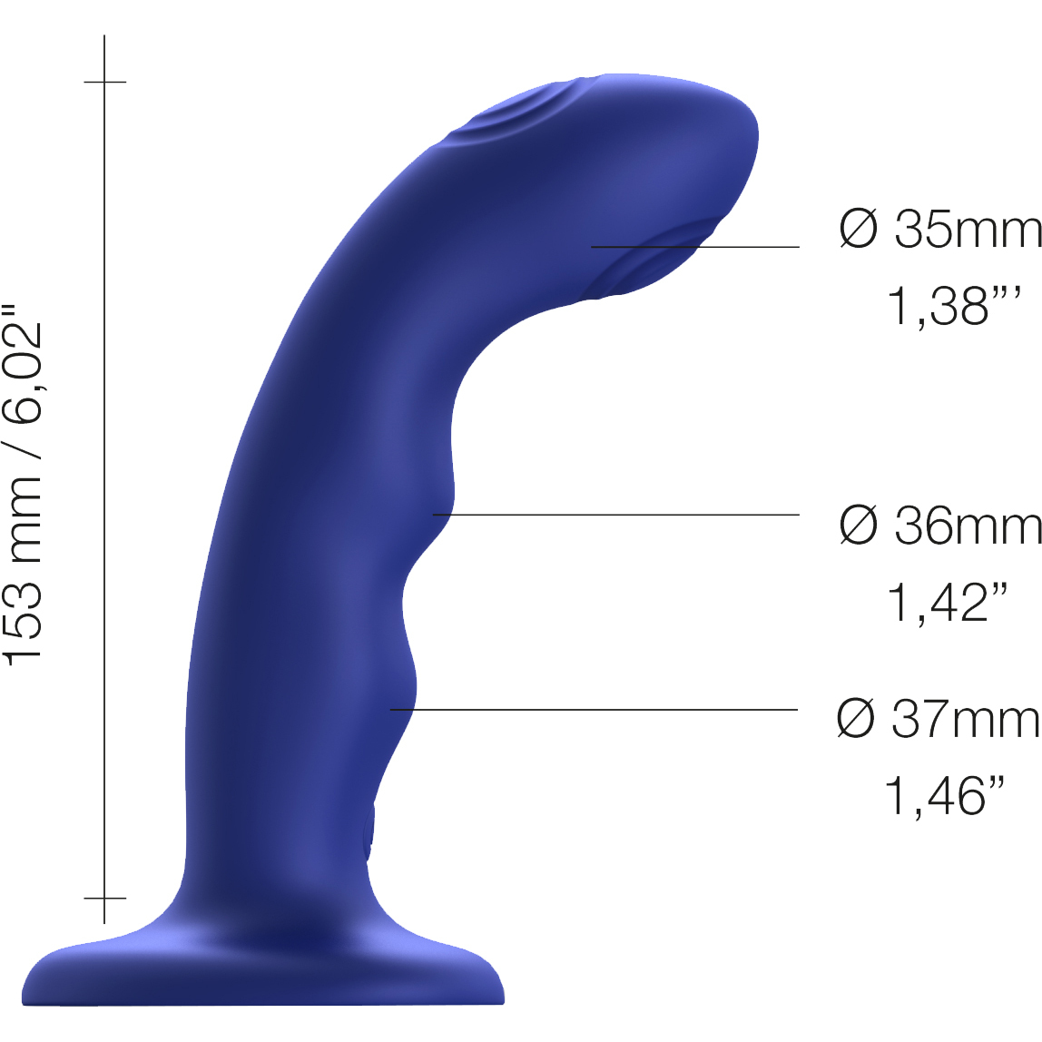 Strap-on-Me Tapping Dildo Wave Rechargeable Waterproof Silicone Vibrating Suction Cup Dildo - Measurements