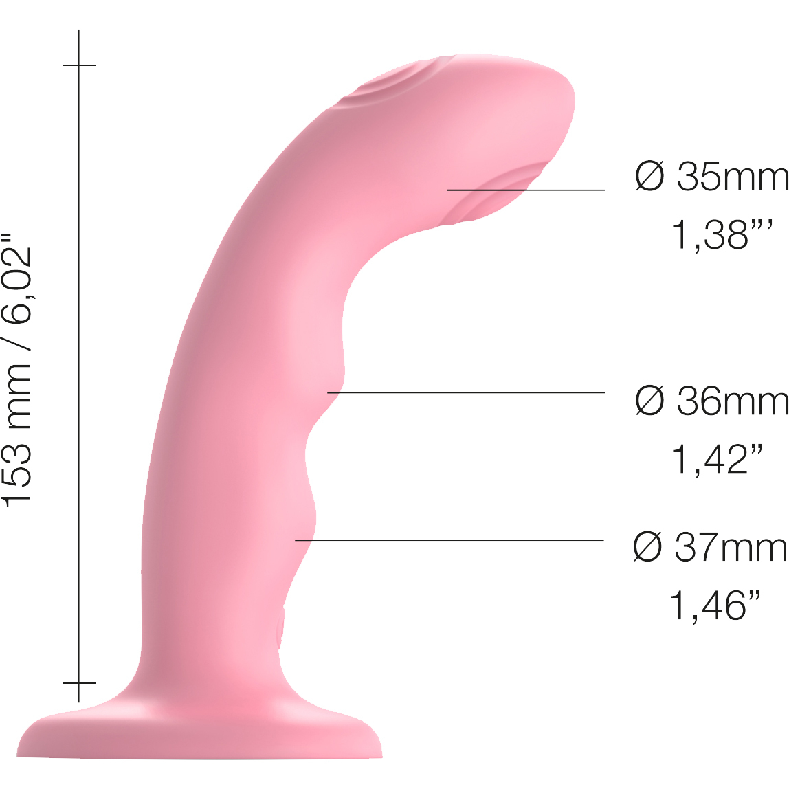 Strap-on-Me Tapping Dildo Wave Rechargeable Waterproof Silicone Vibrating Suction Cup Dildo - Measurements