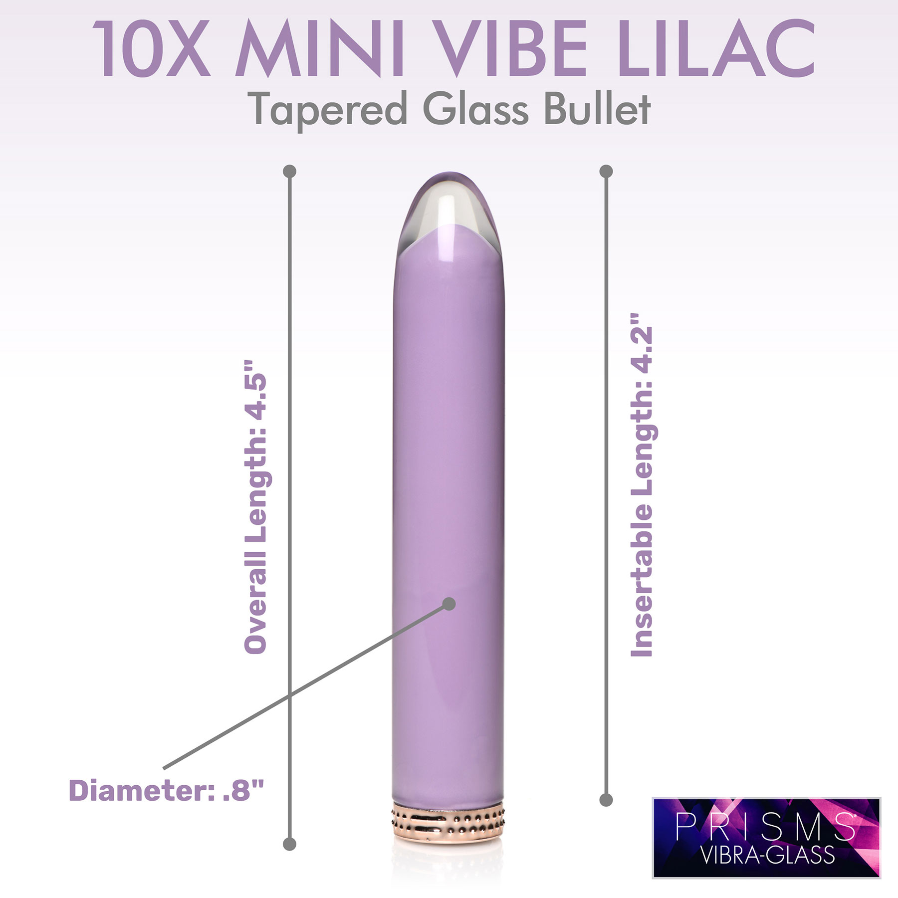 Prisms Vibra-Glass 10X Rechargeable Mini Glass Vibrator - Measurements