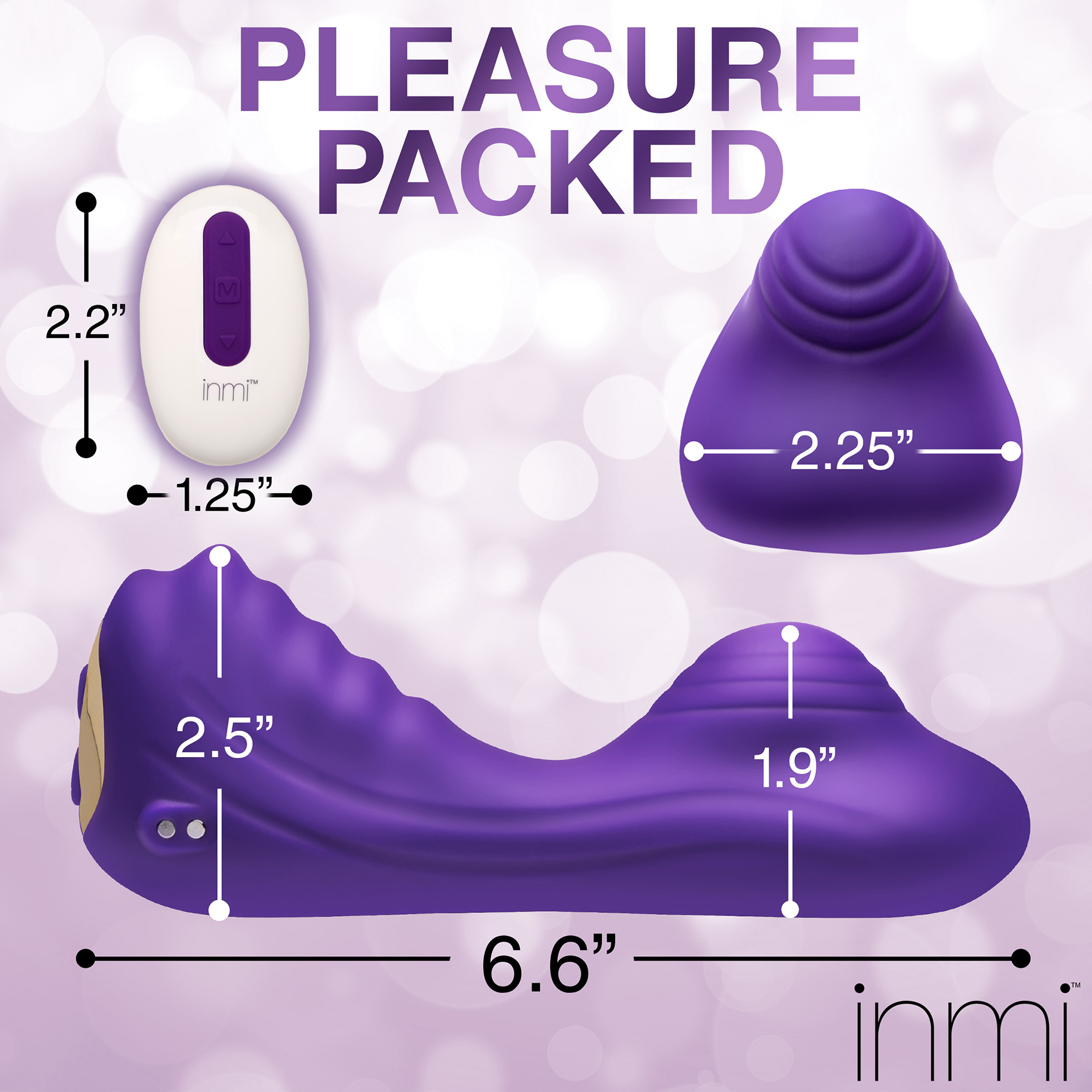 INMI Ride N' Grind 10X Rechargeable Waterproof Silicone Vibrating Grinder With Remote - Measurements