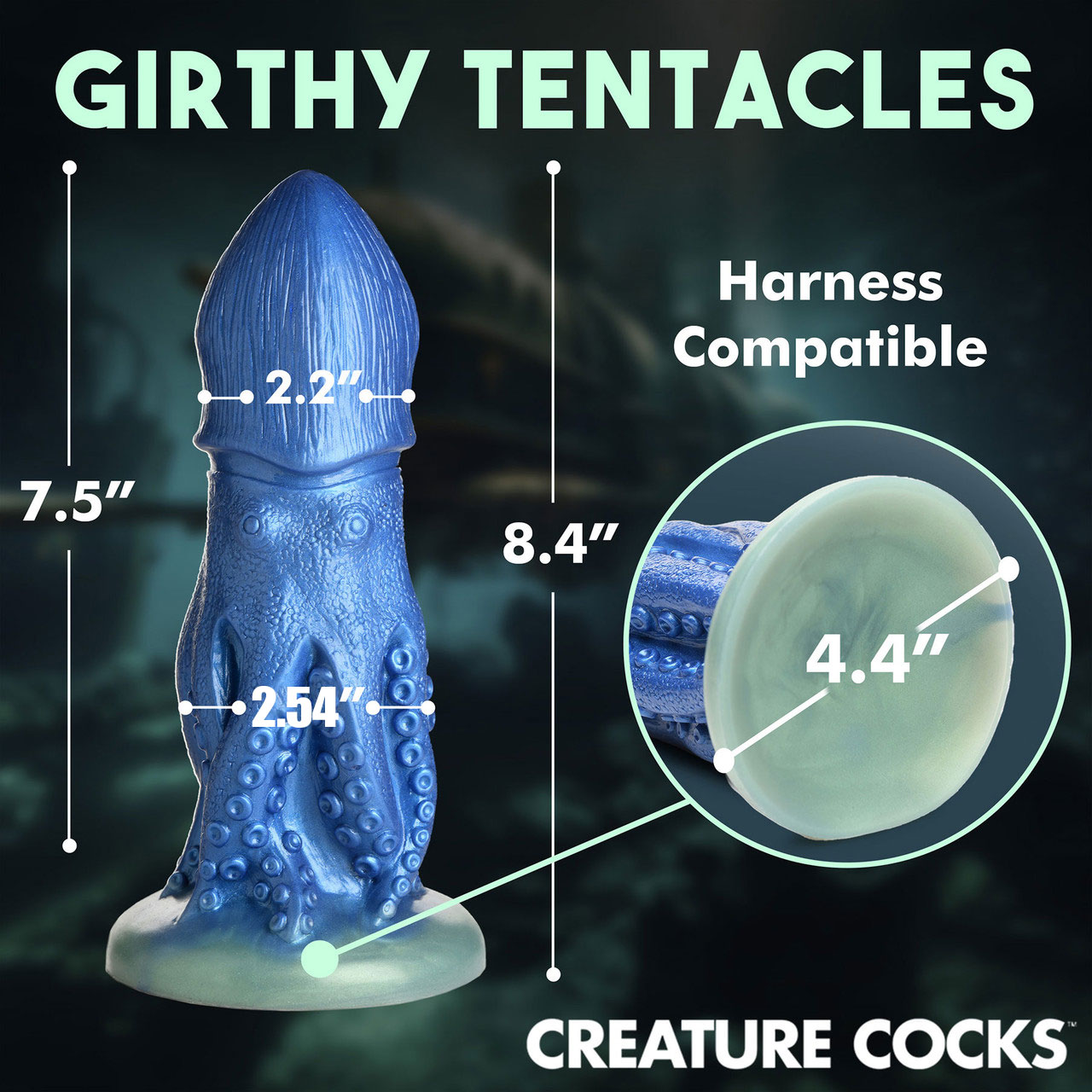 ocktopus Octopus 8" Silicone Suction Cup Dildo By Creature Cocks - Measurements