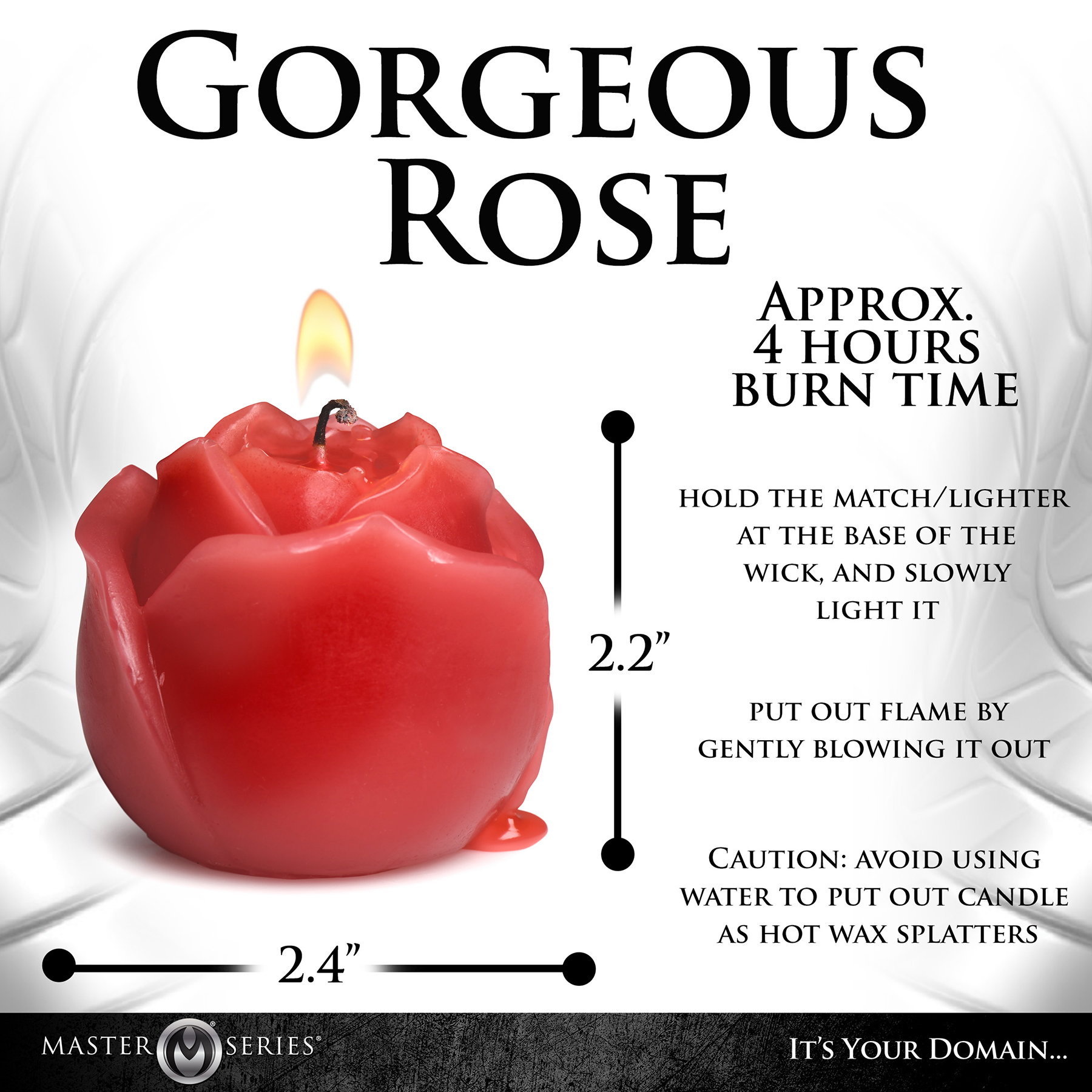 Master Series Flaming Rose Red Drip Candle - Measurements