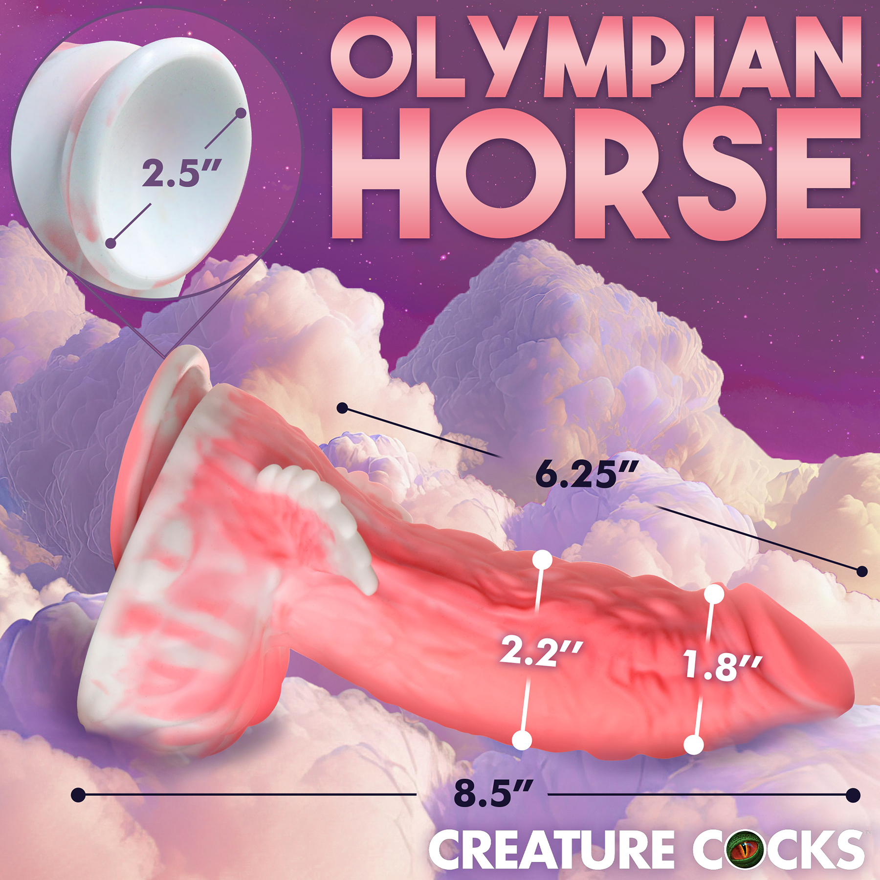 Pegasus Pecker Winged 8.5" Silicone Suction Cup Dildo By Creature Cocks - Measurements