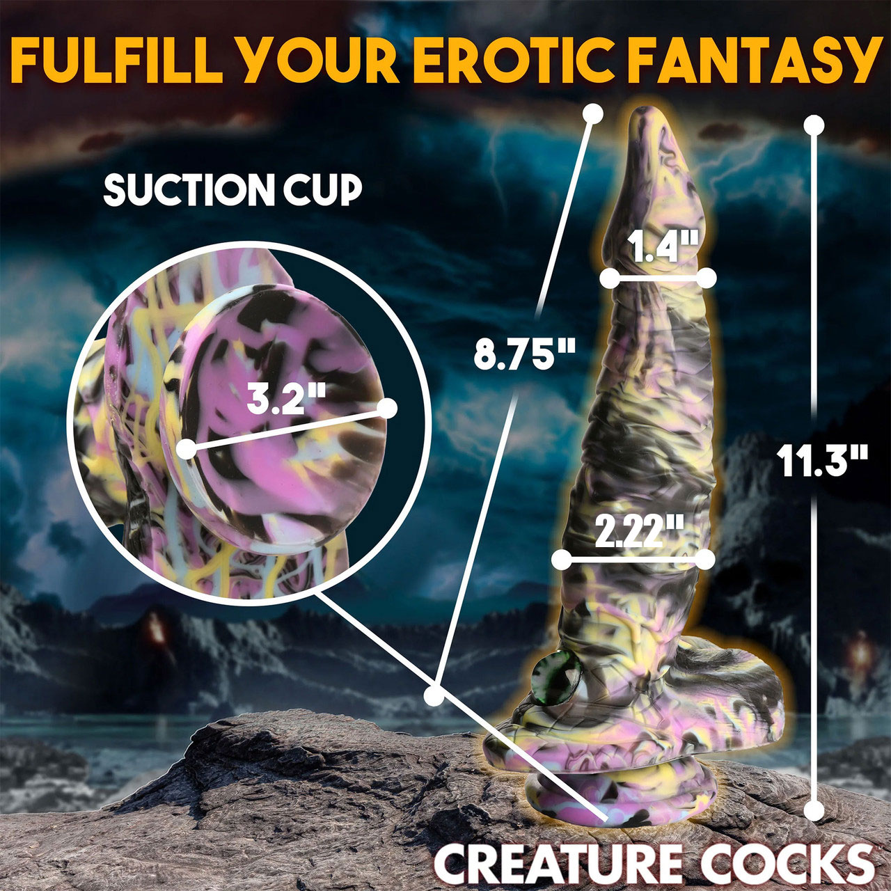 Cyclops Monster 11" Silicone Suction Cup Dildo With Balls By Creature Cocks - Measurements