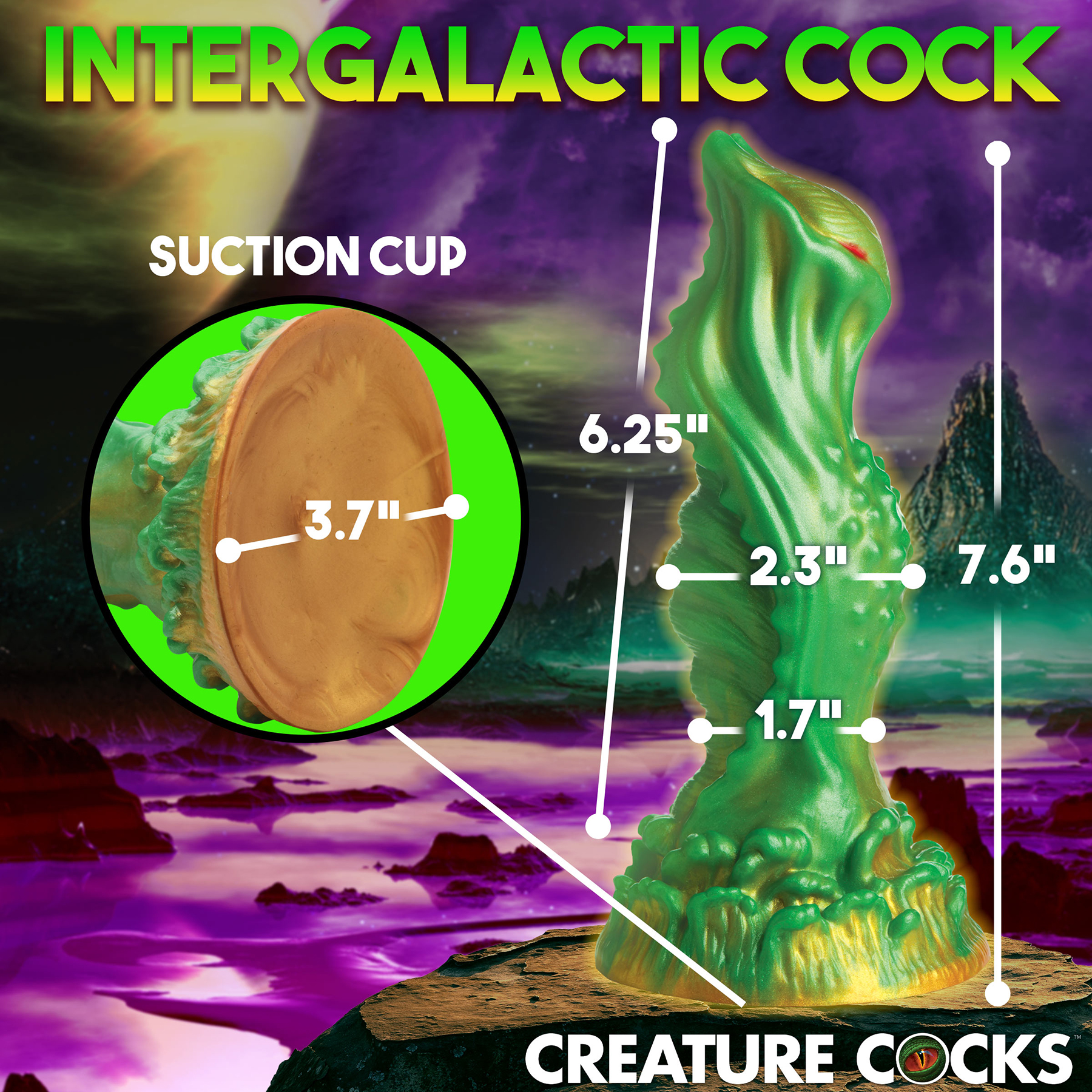 Nebula Alien 7.5" Silicone Suction Cup Dildo - Measurements