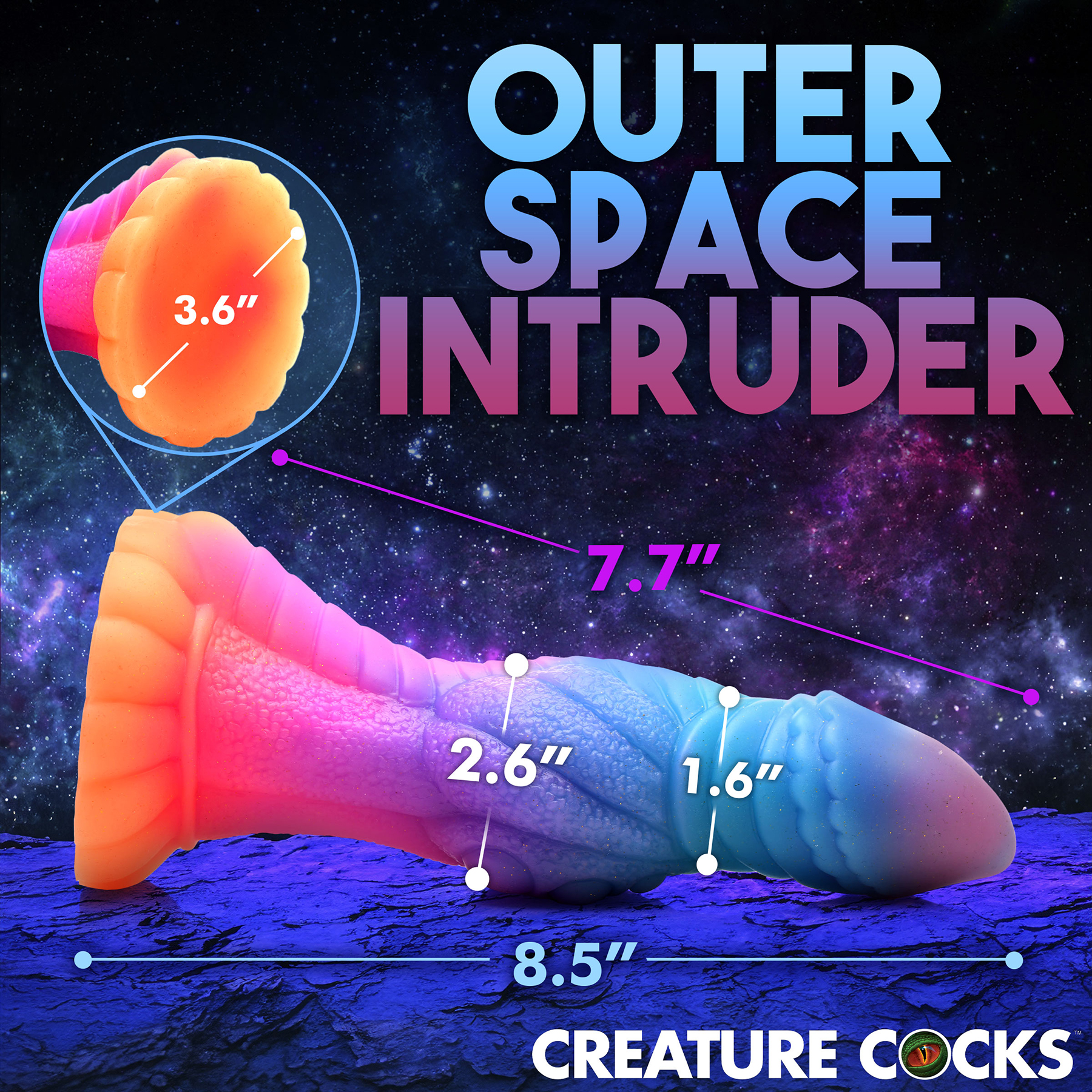 Galactic Cock Alien Creature 8.5" Silicone Suction Cup Dildo - Measurements