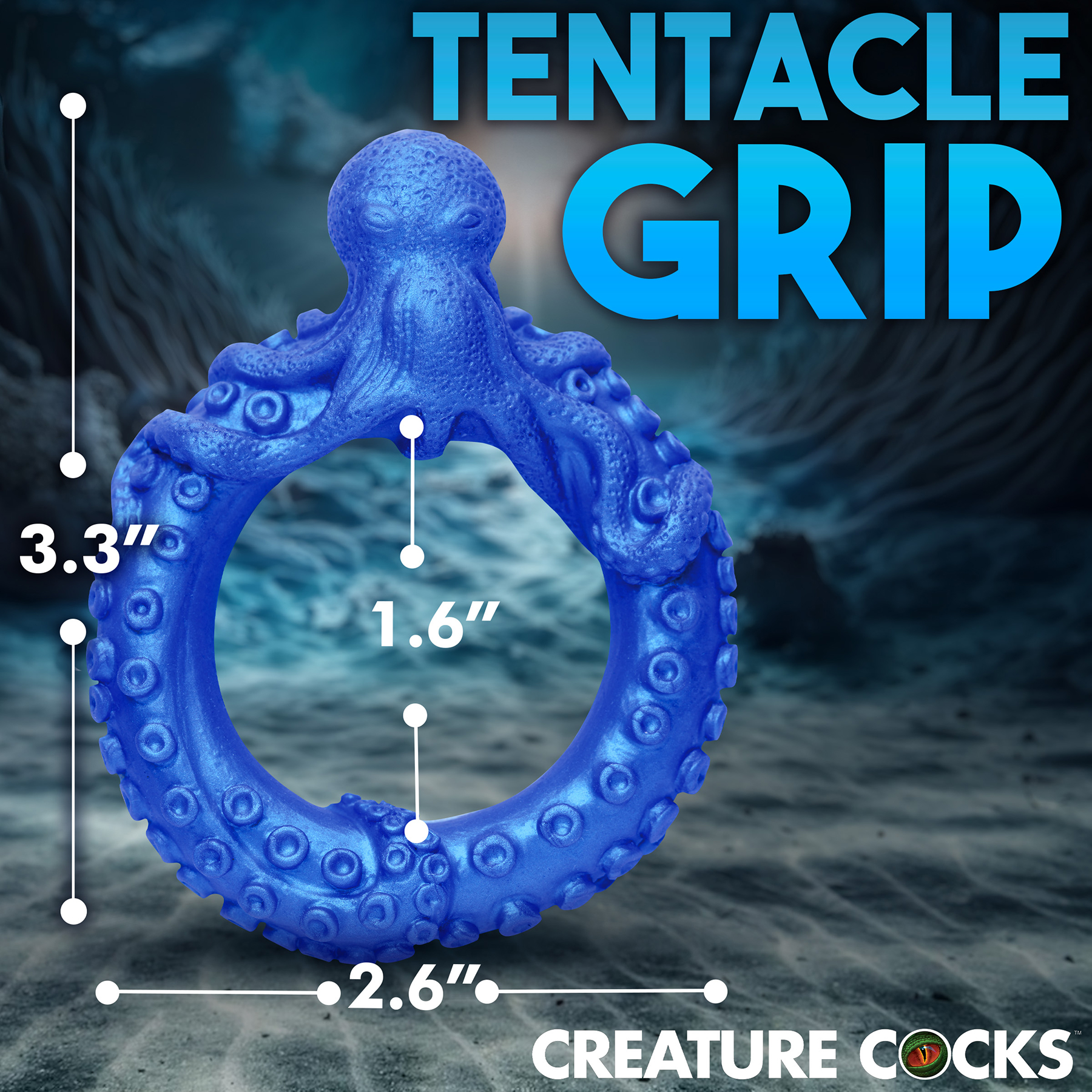 Poseidon's Octo-Ring Silicone Cock Ring - Measurements