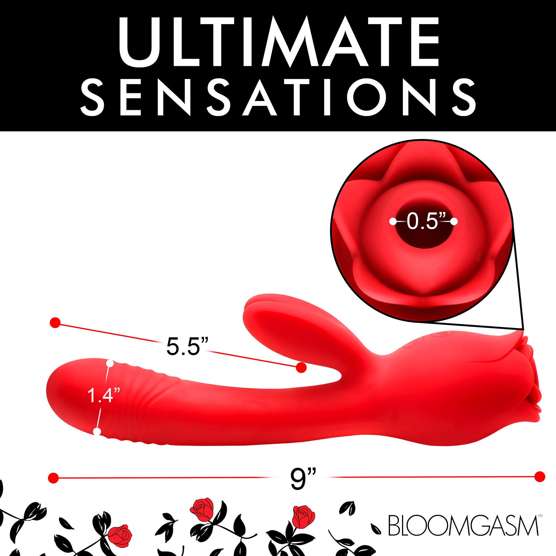 Bloomgasm Blooming Bunny Rechargeable Sucking & Thrusting Silicone Rabbit Vibrator - Measurements