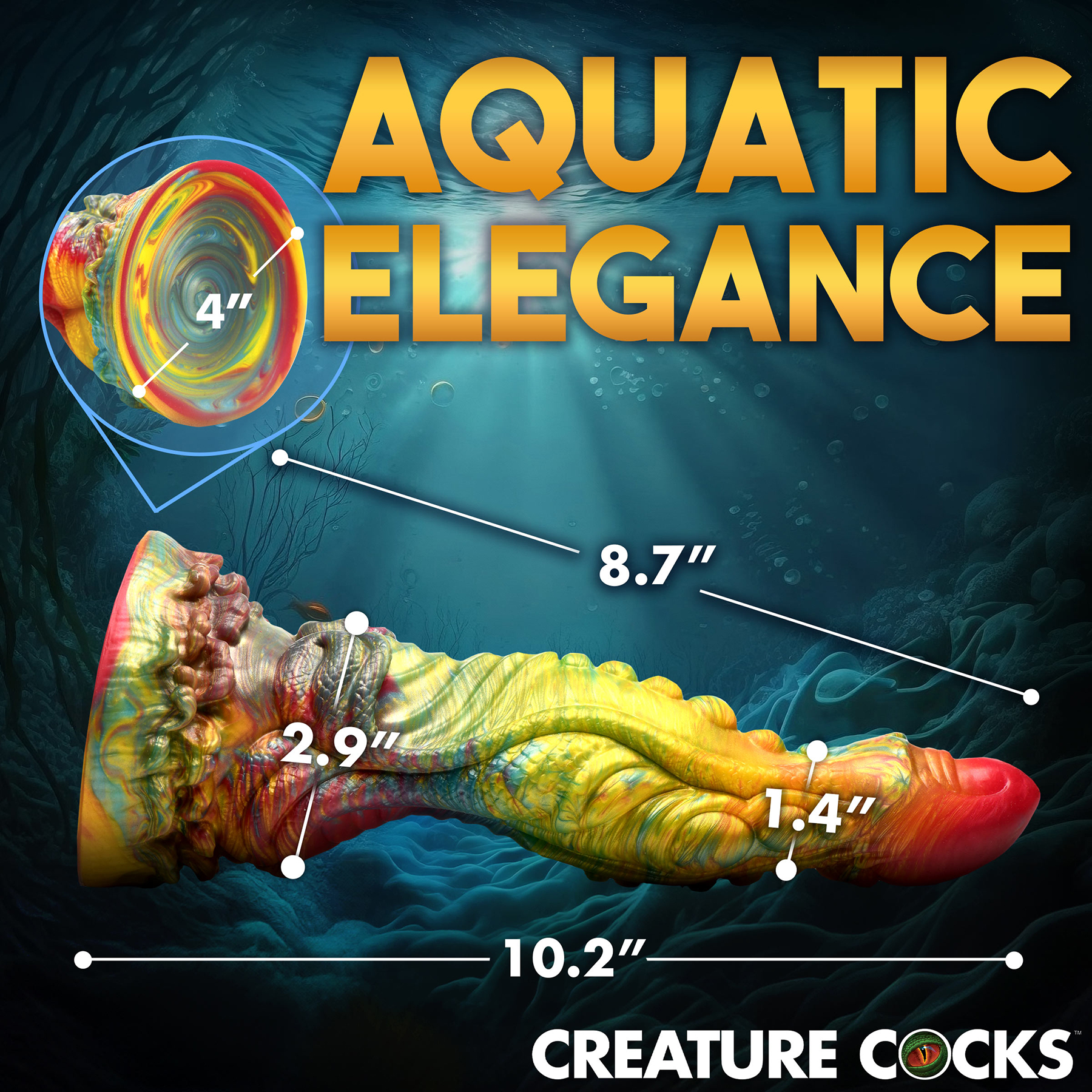 Majestic Merman 10" Silicone Suction Cup Dildo - Measurements