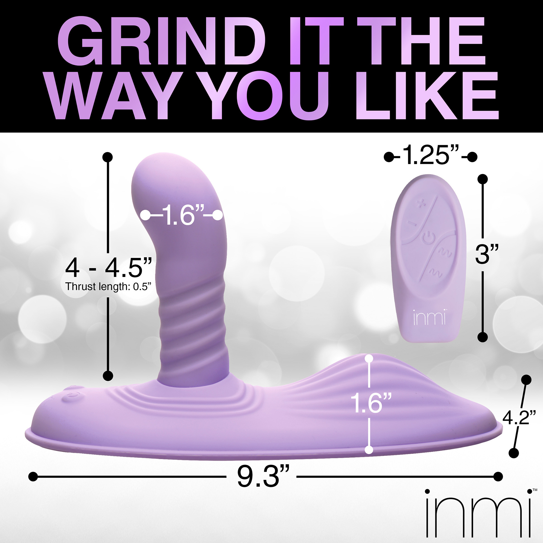 Inmi Thrust 'N' Grind Thrusting & Vibrating Silicone Rechargeable Grinder With Remote - Measurements