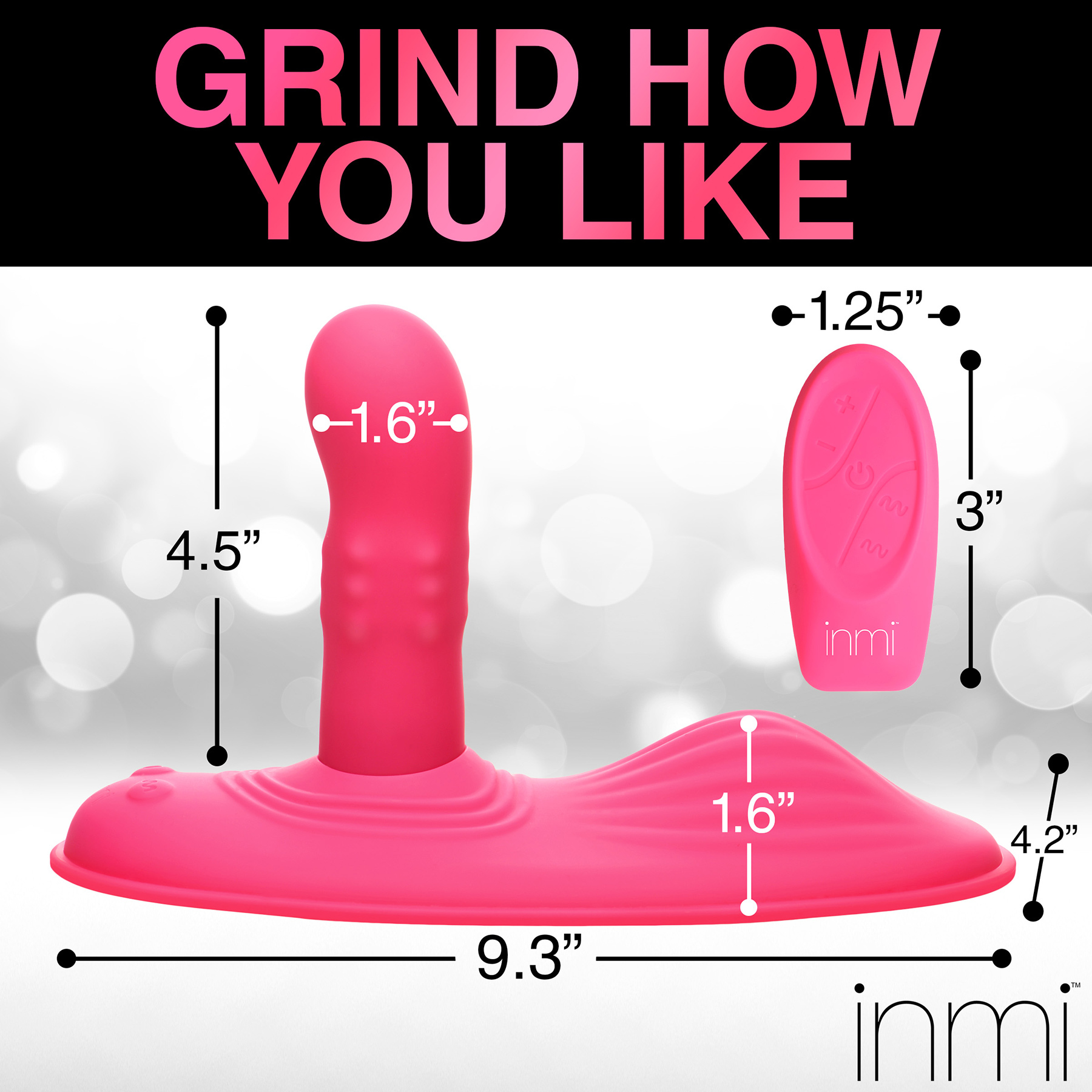 Inmi Spin 'N' Grind Rotating & Vibrating Silicone Rechargeable Grinder With Remote - Measurements