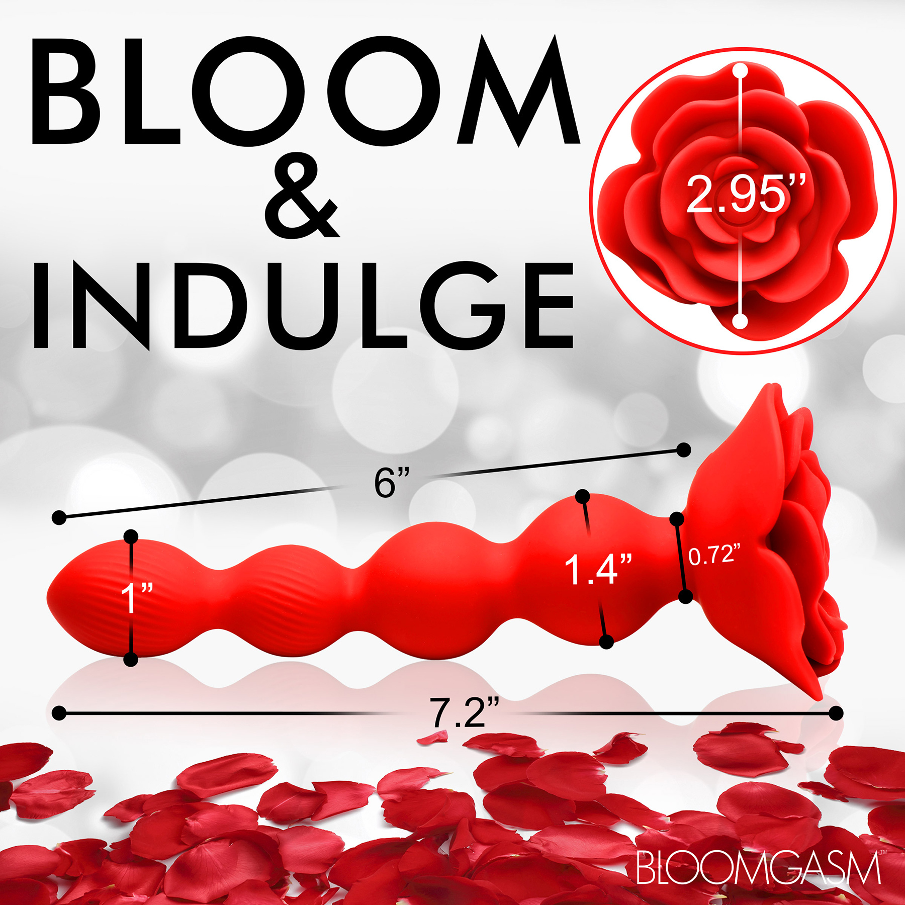 Bloomgasm Rose Twirl 10X Vibrating & Rotating Rechargeable Silicone Anal Beads - Measurements