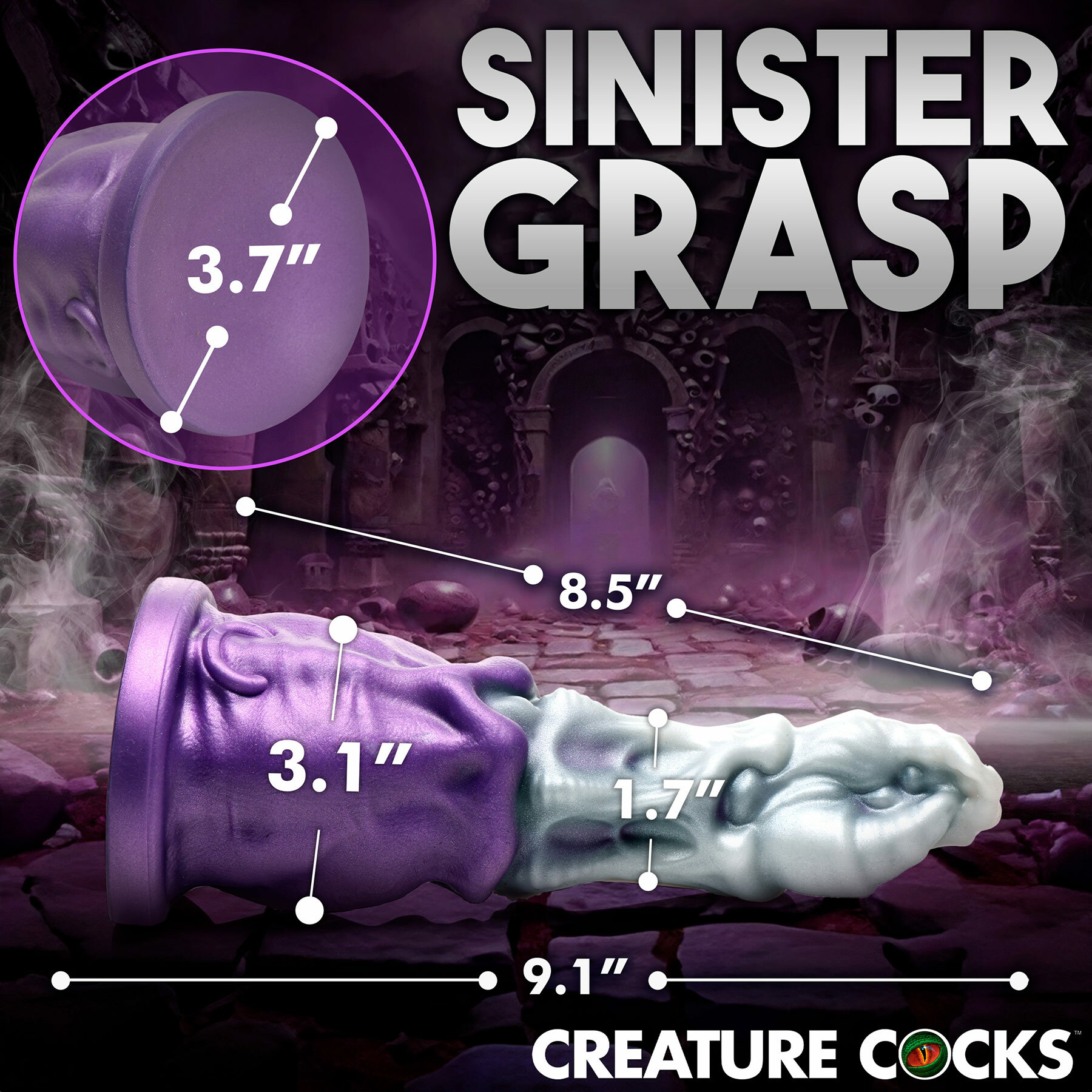 Grim Reaper 9" Silicone Suction Cup Dildo - Measurements