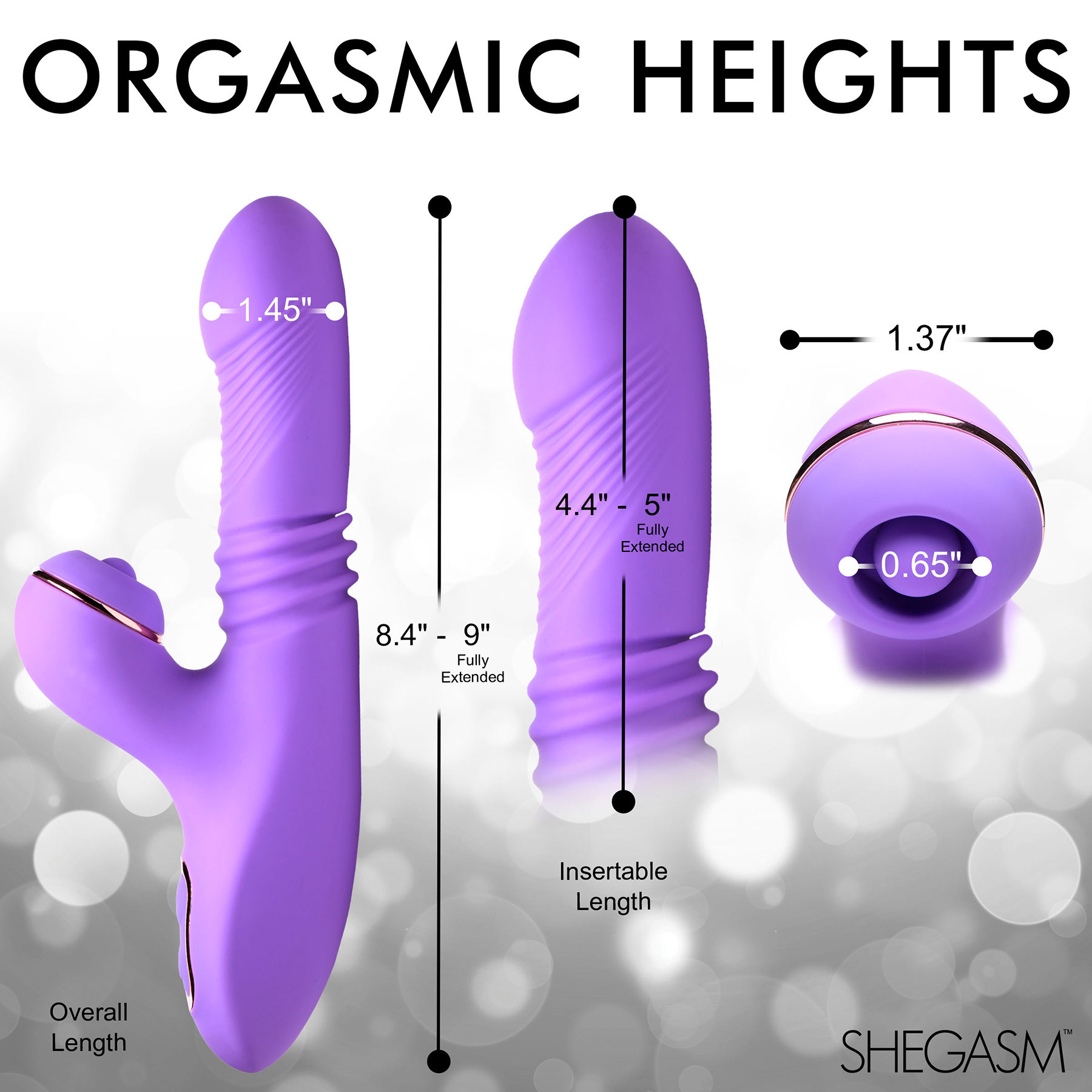 Shegasm Pro-Thrust Max Rechargeable Silicone Thrusting, Warming & Pulsing Rabbit Vibrator - Measurements