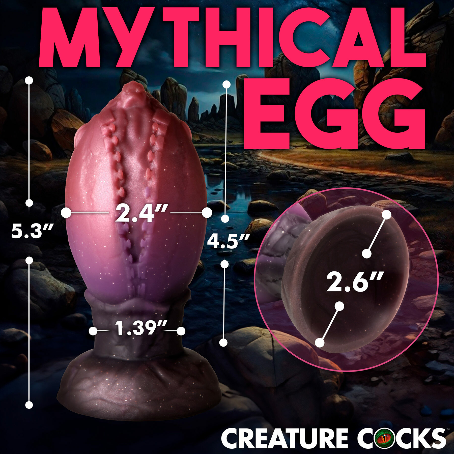 Dragon Hatch Silicone Egg 5.25" Butt Plug With Suction Cup - Measurements