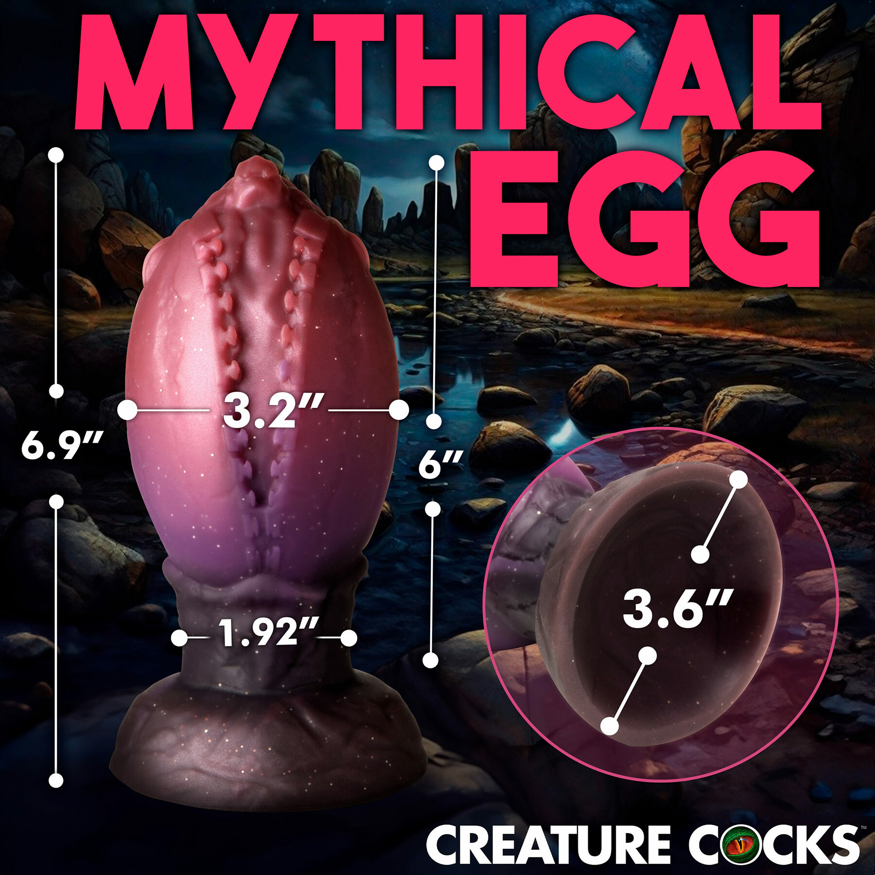 Dragon Hatch Silicone Egg 7" Butt Plug With Suction Cup - Measurements