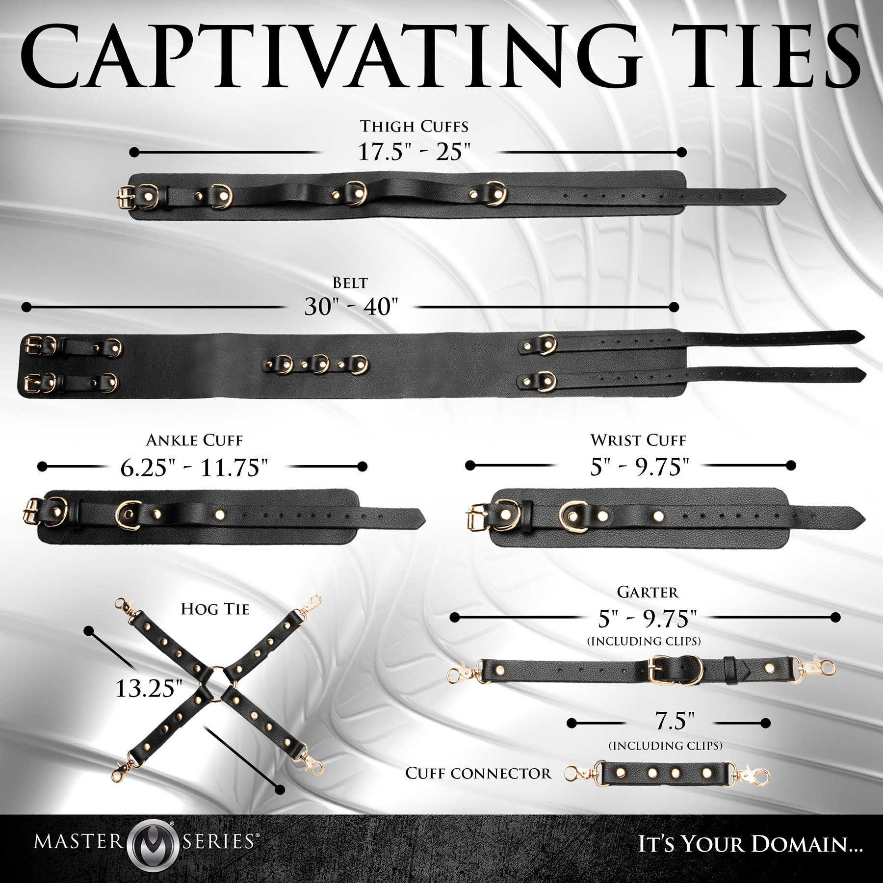 Master Series Tied Temptress Thigh Harness With Hog Tie Connector - Measurements