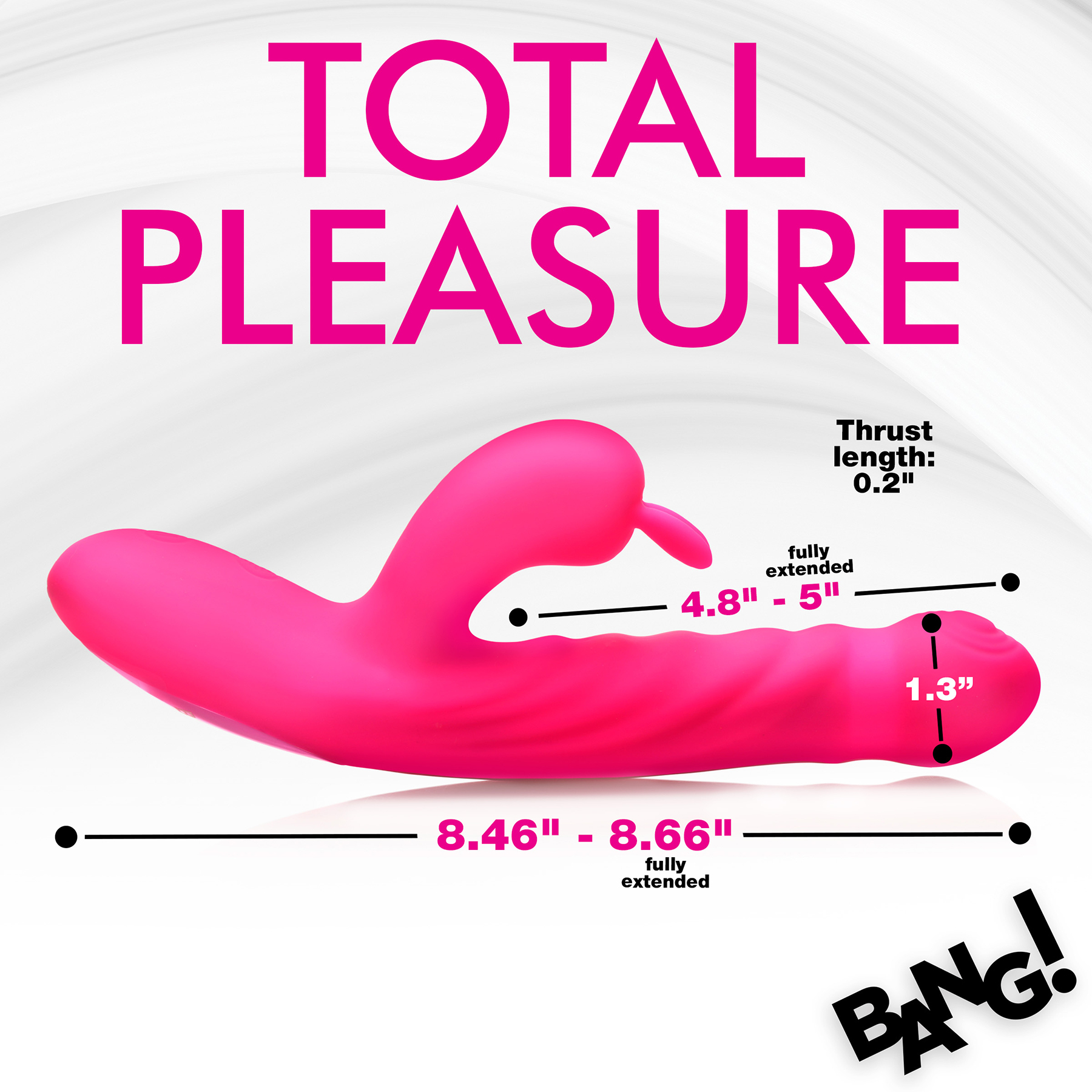 BANG! Thrusting & Vibrating Rabbit Rechargeable Silicone Dual Stimulation Vibrator - Measurements