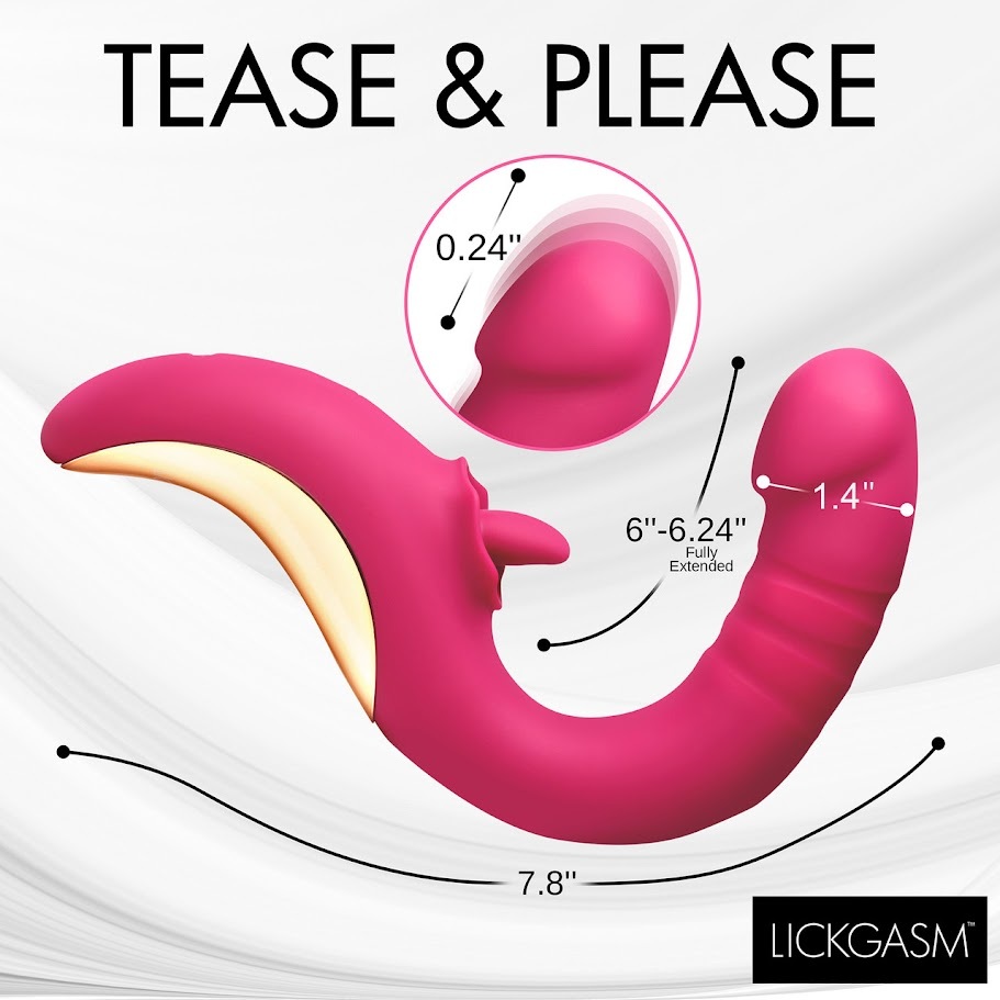 Lickgasm Tease & Please Rechargeable Silicone Thrusting & Licking Dual Stimulation Vibrator - Measurements