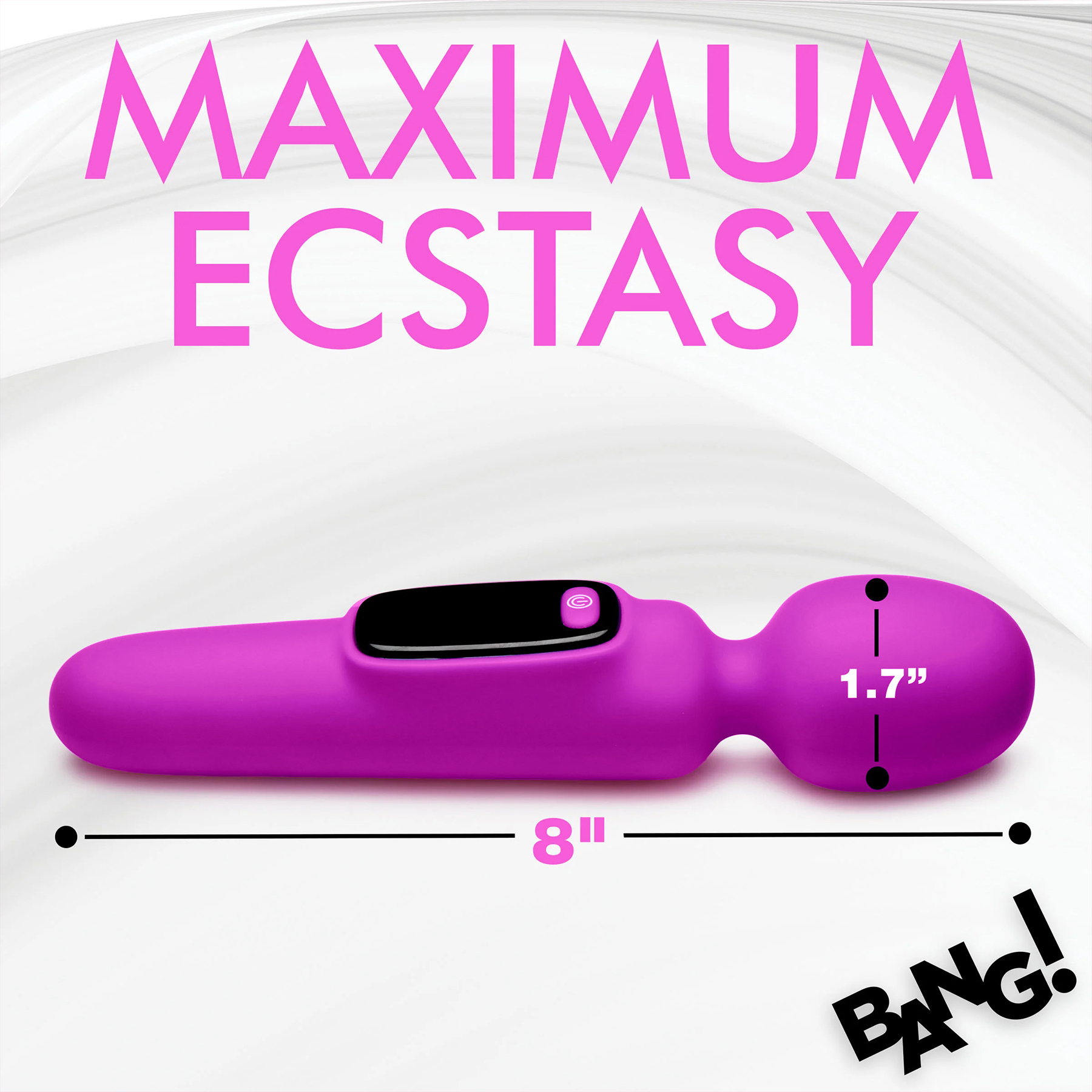 BANG! Digital Display Rechargeable Waterproof Silicone Wand Style Vibrator - Measurements