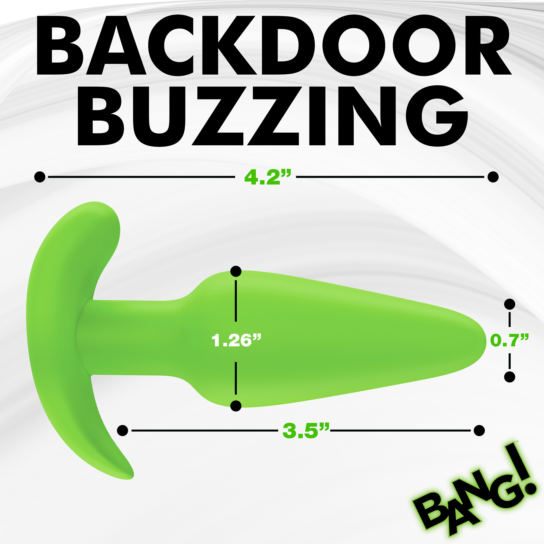 BANG! 21X Rechargeable Waterproof Vibrating Glow In The Dark Silicone Butt Plug With Remote - Measurements